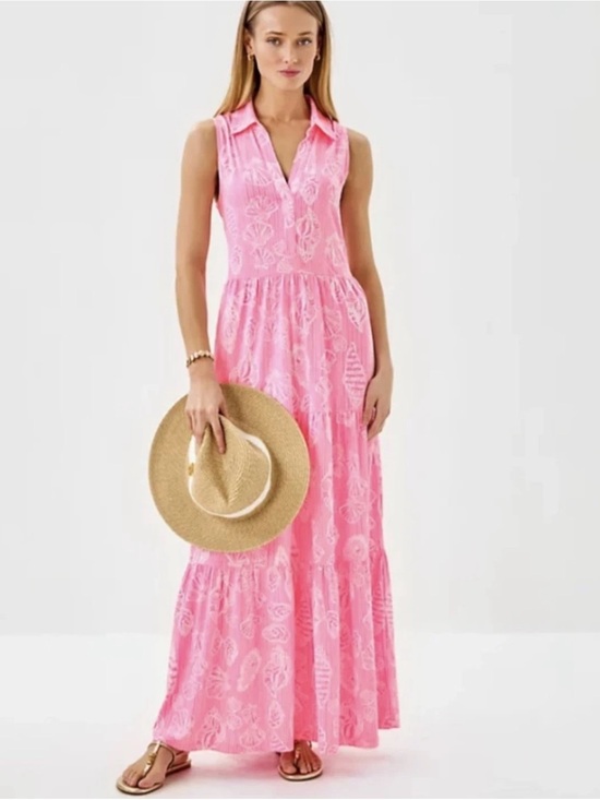 Lilly Pulitzer Dresses & Skirts - NWT Lilly Pulitzer Riegan Maxi Dress Rousseau Pink Cool As Shell Size XL -